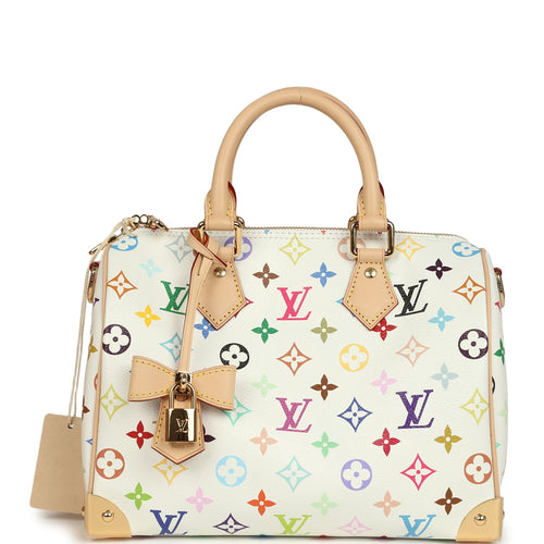 Louis Vuitton X Takashi Murakami Speedy 25 Bandouliere White Multicolored Monogram Gold Hardware