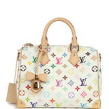 Louis Vuitton X Takashi Murakami Speedy 25 Bandouliere White Multicolored Monogram Gold Hardware