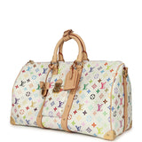 Louis Vuitton X Takashi Murakami Keepall Bandouliere 45 White Monogram Multicolored Gold Hardware - Thumbnail View 5