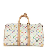 Louis Vuitton X Takashi Murakami Keepall Bandouliere 45 White Monogram Multicolored Gold Hardware - Thumbnail View 4