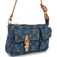 Louis Vuitton Cargo Pochette Accessories Blue Denim Monogram Gold Hardware