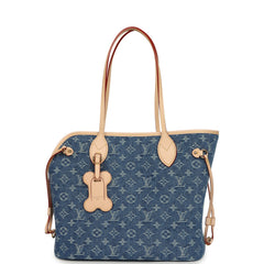 Louis Vuitton Neverwoof MM Blue Denim Monogram Gold Hardware