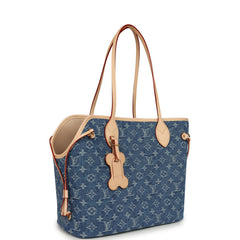 Louis Vuitton Neverwoof MM Blue Denim Monogram Gold Hardware