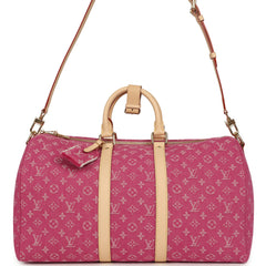 Louis Vuitton Keepall Bandouliere 45 Pink Monogram Denim Gold Hardware