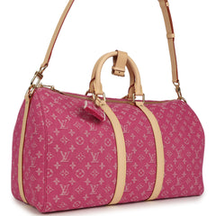 Louis Vuitton Keepall Bandouliere 45 Pink Monogram Denim Gold Hardware