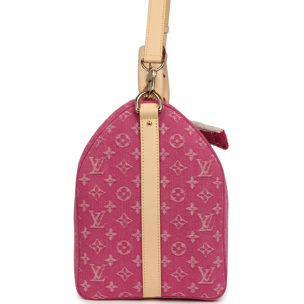 Louis Vuitton Keepall Bandouliere 45 Pink Monogram Denim Gold Hardware