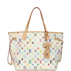 Louis Vuitton x Takashi Murakami Neverfull MM White Multicolored Monogram Gold Hardware
