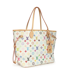 Louis Vuitton x Takashi Murakami Neverfull MM White Multicolored Monogram Gold Hardware