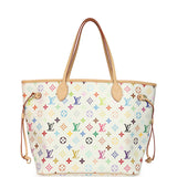 Louis Vuitton x Takashi Murakami Neverfull MM White Multicolored Monogram Gold Hardware - Thumbnail View 4
