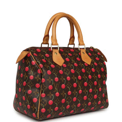 Vintage Louis Vuitton x Takashi Murkami Cheries Speedy 25 Brown and Red Cherry Monogram Gold Hardware