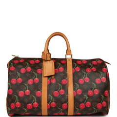 Vintage Louis Vuitton x Takashi Murkami Cheries Keepall 45 Brown and Red Cherry Monogram Gold Hardware