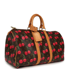 Vintage Louis Vuitton x Takashi Murkami Cheries Keepall 45 Brown and Red Cherry Monogram Gold Hardware
