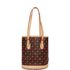 Vintage Louis Vuitton x Takashi Murakami Cheries Bucket Bag PM Red, Brown Monogram Cherry Gold Hardware