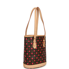 Vintage Louis Vuitton x Takashi Murakami Cheries Bucket Bag PM Red, Brown Monogram Cherry Gold Hardware