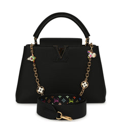 Pre-owned Louis Vuitton X Takashi Murakami Capucines MM Black Taurillon, Multicolored Monogram Gold Hardware