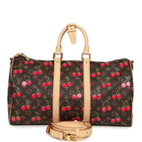 Louis Vuitton X Takashi Murakami Cheries Keepall Bandouliere 45 Red, Brown Monogram Cherry Gold Hardware - Thumbnail View 1