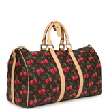 Louis Vuitton X Takashi Murakami Cheries Keepall Bandouliere 45 Red, Brown Monogram Cherry Gold Hardware - Thumbnail View 2