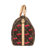 Louis Vuitton X Takashi Murakami Cheries Keepall Bandouliere 45 Red, Brown Monogram Cherry Gold Hardware - Thumbnail View 3
