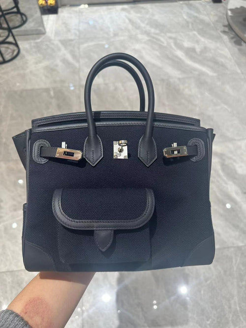 Hermes Birkin Cargo 25 Bleu Marine Swift and Toile Canvas Palladium Hardware