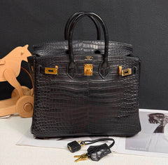Hermes Birkin 25 Black Matte Crocodile Gold Hardware -2/2