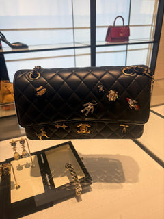 Chanel Medium Classic "Space Charms" Rectangular Flap Bag Black Lambskin Gold Hardware