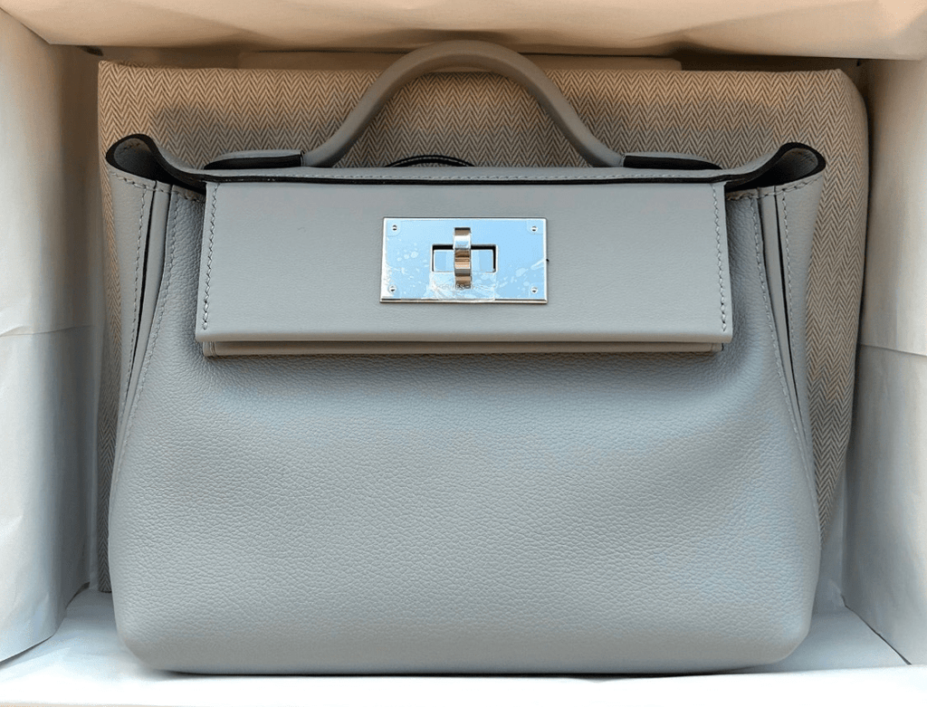 Hermes Mini 24/24 Bag Bleu Glacier Evercolor and Swift Palladium Hardw Hermes Mini 24/24 Bag Bleu Glacier Evercolor and Swift Palladium Hardw
