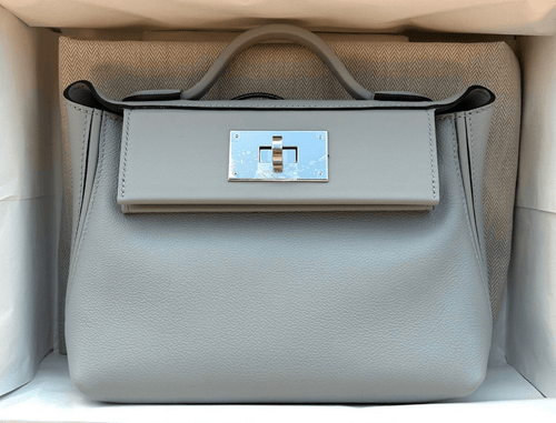 Hermes Mini 24/24 Bag Bleu Glacier Evercolor and Swift Palladium Hardware