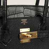 Hermes Birkin 30 Black Togo and Matte Alligator Touch Gold Hardware