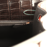 Pre-owned Hermes Special Order (HSS) Kelly Sellier 32 Graphite, Gris Tourterelle and Geranium Shiny Niloticus Crocodile Brushed Gold Hardware - Thumbnail View 9
