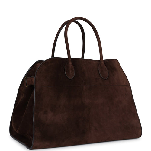The Row Soft Margaux 15 Bag Brown Suede Gold Hardware