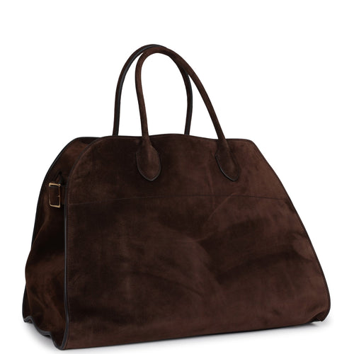 The Row Soft Margaux 15 Bag Brown Suede Gold Hardware
