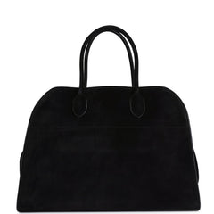 The Row Soft Margaux 15 Bag Black Suede Gold Hardware