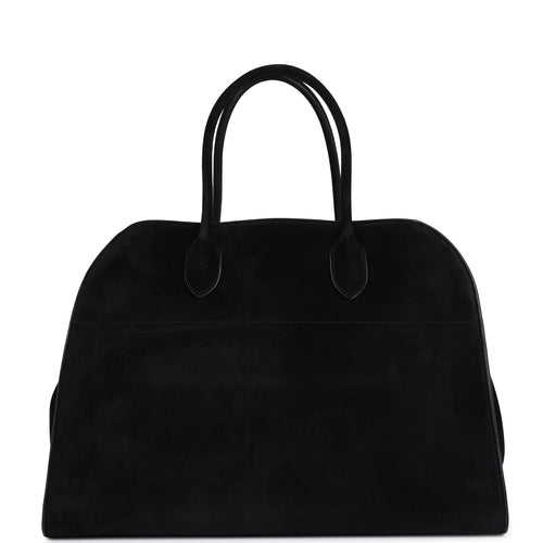 The Row Soft Margaux 15 Bag Black Suede Gold Hardware