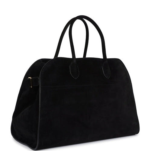 The Row Soft Margaux 15 Bag Black Suede Gold Hardware