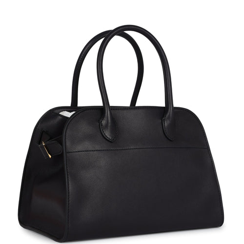 The Row Soft Margaux 10 Bag Black Saddle Leather Gold Hardware