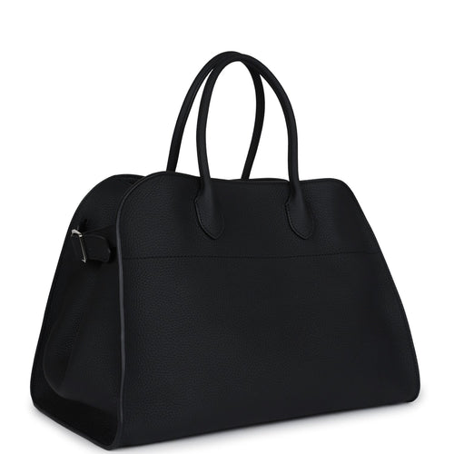 The Row Soft Margaux 15 Bag Black Calfskin Silver Hardware