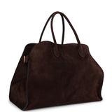 The Row Soft Margaux 17 Bag Mocha Suede Gold Hardware