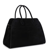 The Row Soft Margaux 15 Bag Black Suede Gold Hardware