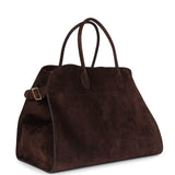 The Row Soft Margaux 17 Bag Mocha Suede Gold Hardware