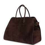 The Row Soft Margaux 17 Bag Mocha Suede Gold Hardware