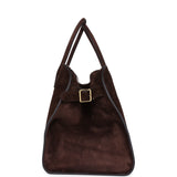 The Row Soft Margaux 17 Bag Mocha Suede Gold Hardware