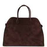 The Row Soft Margaux 17 Bag Mocha Suede Gold Hardware