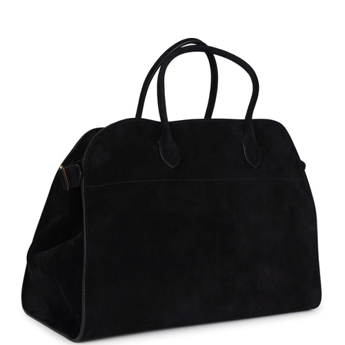 The Row Soft Margaux 17 Bag Black Suede Gold Hardware