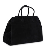 The Row Soft Margaux 17 Bag Black Suede Gold Hardware