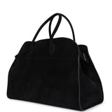 The Row Soft Margaux 17 Bag Black Suede Gold Hardware