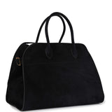 The Row Soft Margaux 15 Bag Black Suede Gold Hardware