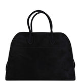 The Row Soft Margaux 15 Bag Black Suede Gold Hardware