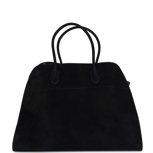 The Row Soft Margaux 17 Bag Black Suede Gold Hardware