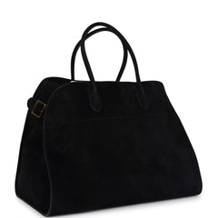 The Row Soft Margaux 17 Bag Black Suede Gold Hardware