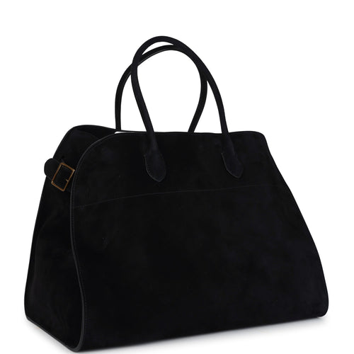 The Row Soft Margaux 17 Bag Black Suede Gold Hardware